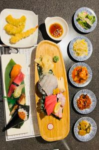 Sushi Misong A Course lunch set with an assortment of fresh sushi and sashimi